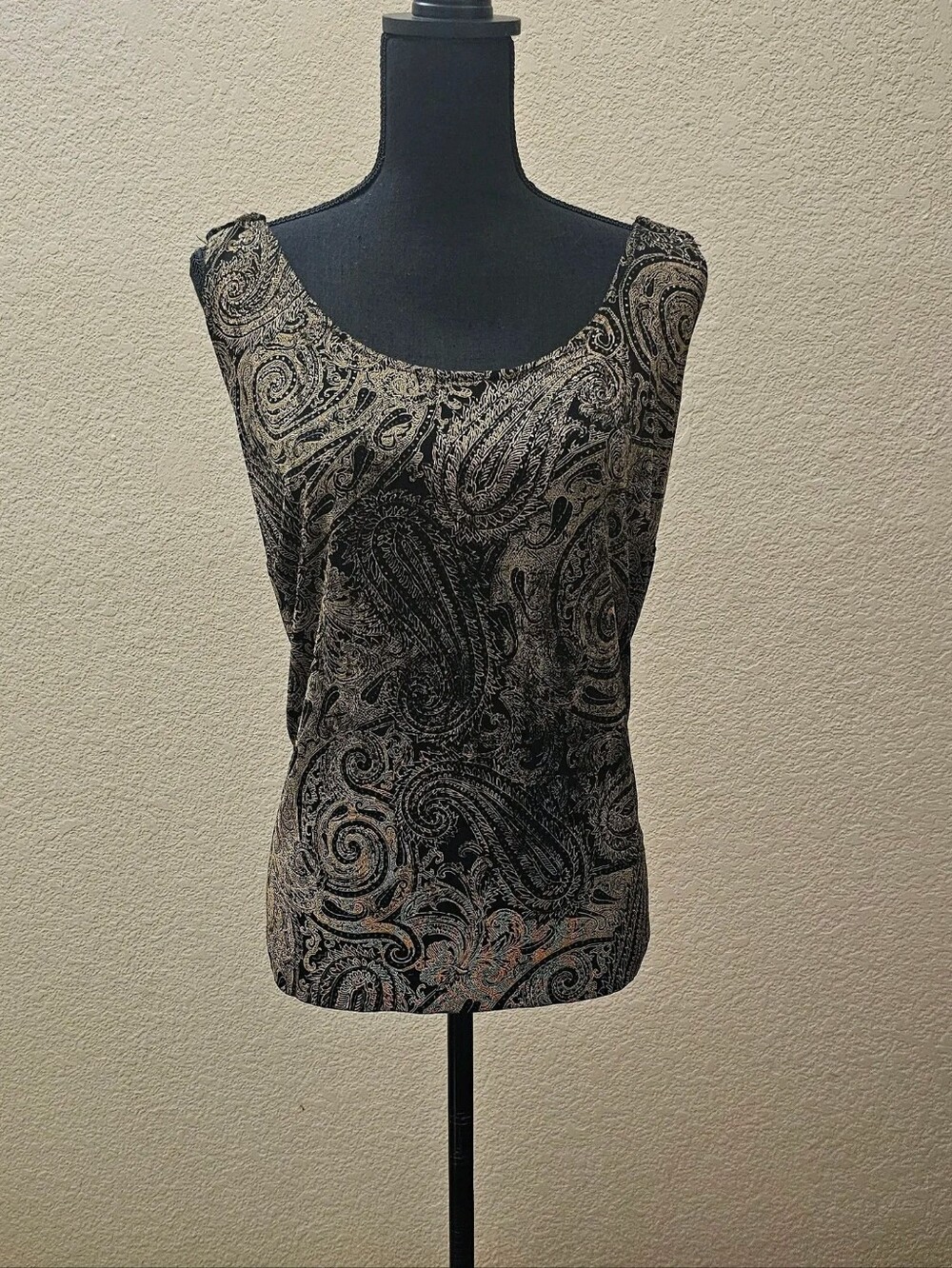 Alex Evenings Black and Silver Paisley Tank Top